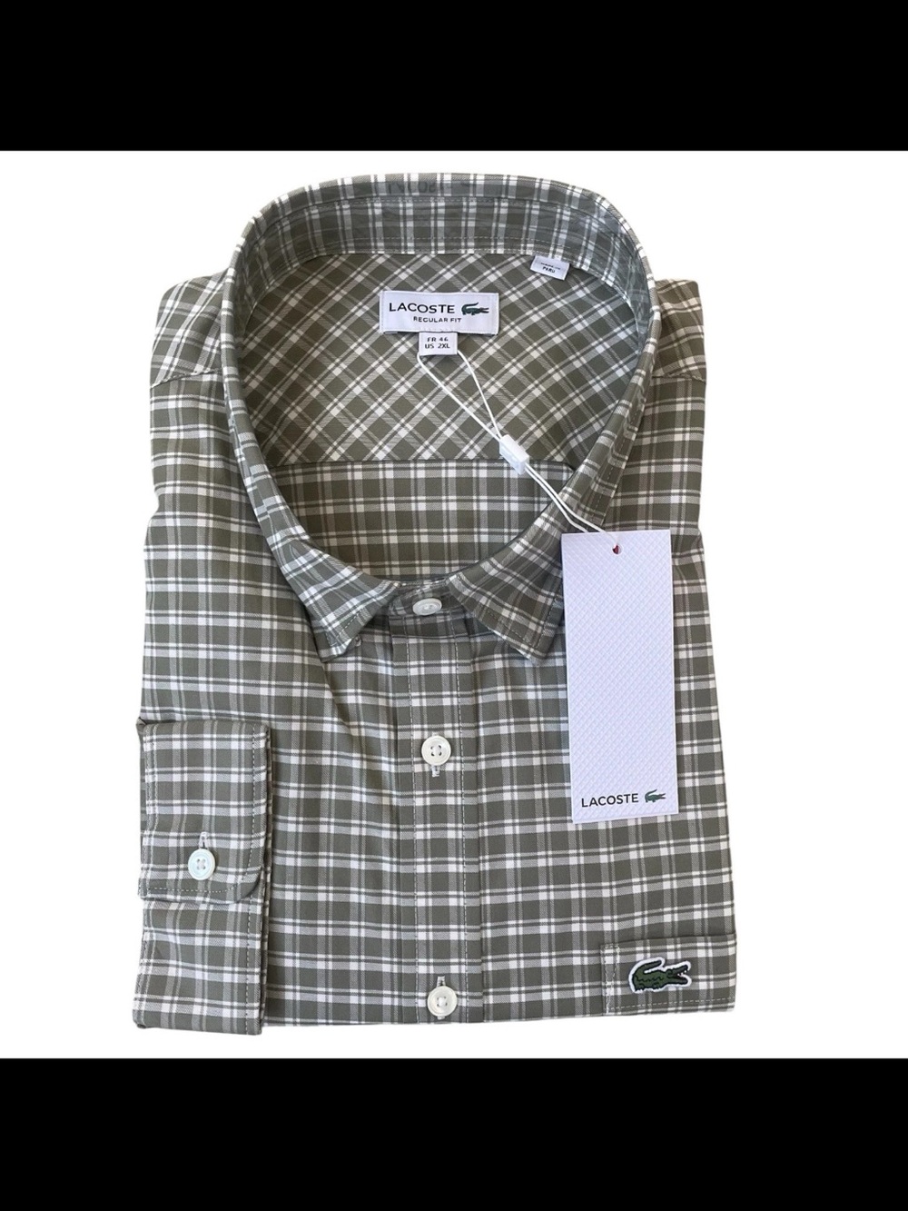 Lacoste Regular Fit Stretch Plaid Long Sleeve Shirt Size 2XL $120